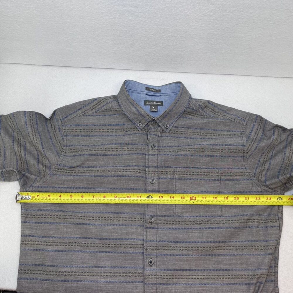 Eddie Bauer Classic fit short sleeve button down cotton gray blue mens sz L - Picture 8 of 11